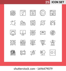 Set of 25 Commercial Lines pack for internet; fruits; article; food; apricot Editable Vector Design Elements