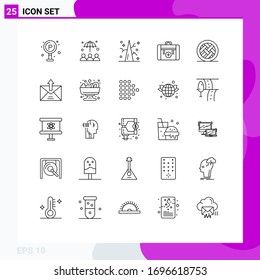 Set of 25 Commercial Lines pack for cake; luggage; thanksgiving; hiking; camping Editable Vector Design Elements