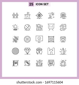 Set of 25 Commercial Lines pack for education; desk lamp; property; school; of Editable Vector Design Elements
