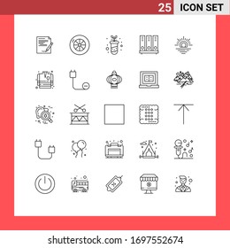 Set of 25 Commercial Lines pack for warm; file; education; document; data Editable Vector Design Elements