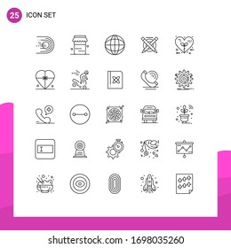 Conjunto de 25 líneas comerciales para el corazón; bio; negocios; línea; elementos de diseño de vectores editables de educación