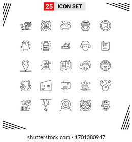 Set of 25 Commercial Lines pack for pot; luck; sale; gold; pastry Editable Vector Design Elements