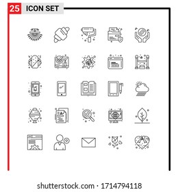 Set of 25 Commercial Lines pack for dj; security; meal; protection; roller Editable Vector Design Elements