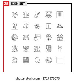 Set of 25 Commercial Lines pack for barcode; glasses; construction; game; activities Editable Vector Design Elements
