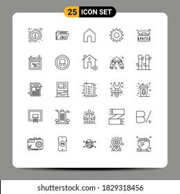 Set mit 25 Paketen für kommerzielle Linien; Unterstützung; Wohnsitz; Hilfe; Bearbeitbare Vectordesign-Elemente für Getriebe