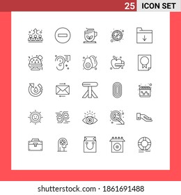 Set of 25 Commercial Lines pack for folder; gps; stop; direction; wellness Editable Vector Design Elements
