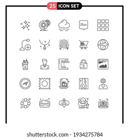 Set of 25 Commercial Lines pack for web design; message; globe; comment; weather Editable Vector Design Elements