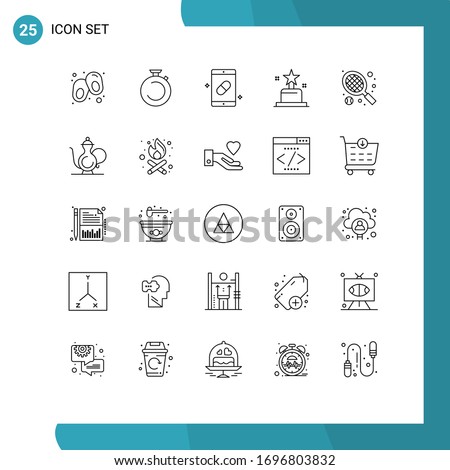 Set of 25 Commercial Lines pack for sport; oscar; mobile; cinema; pills Editable Vector Design Elements