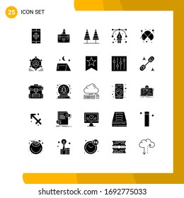 Set of 25 Commercial Solid Glyphs pack for art; tree; documents; park; forest Editable Vector Design Elements