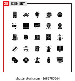 Set of 25 Commercial Solid Glyphs pack for gun; terra; broom; shaping; environment Editable Vector Design Elements