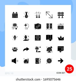 Set of 25 Commercial Solid Glyphs pack for barricade; corner; eye; arrow; gold Editable Vector Design Elements