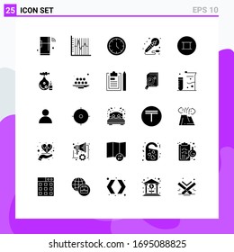 Set of 25 Commercial Solid Glyphs pack for studio; microphone; patient; mic; user Editable Vector Design Elements