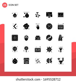 Set of 25 Commercial Solid Glyphs pack for monitor; transfer; bolt; networking; computing Editable Vector Design Elements