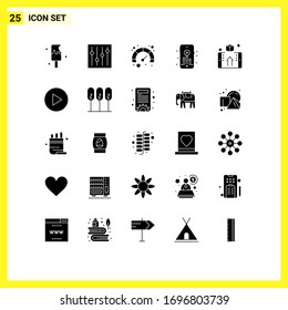 Set of 25 Commercial Solid Glyphs pack for shop; money; seo; finance; hobby Editable Vector Design Elements