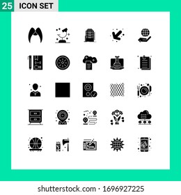 Set of 25 Commercial Solid Glyphs pack for left; arrow; research; hotel; dormitory Editable Vector Design Elements