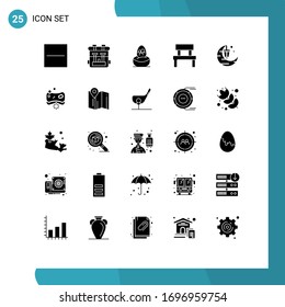 Conjunto de 25 glifos sólidos comerciales para parque; jardín; regalo; mobiliario; elementos de diseño de vectores editables para alimentos