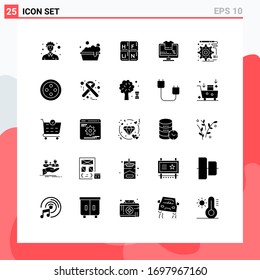 Set of 25 Commercial Solid Glyphs pack for engineering; design; table; sale; percent Editable Vector Design Elements