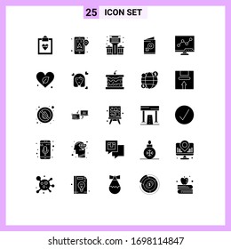 Set mit 25 kommerziellen Solid-Glyphen-Packungen für den Bildschirm; Diagramm; Leben; analytisch; Design-Elemente für Vektorillustrationen mit Symbolbearbeitung