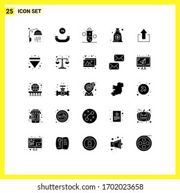 Conjunto de 25 paquetes comerciales de glifos sólidos para carga; flechas; radiactividad; flecha; elementos de diseño de vectores editables en dólares