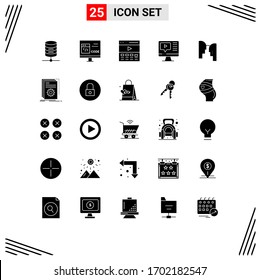 Set of 25 Commercial Solid Glyphs pack for education; play; development; computer; interface Editable Vector Design Elements