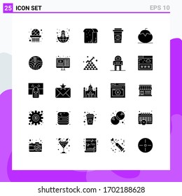 Set of 25 Commercial Solid Glyphs pack for healthy; food; dinner; food; coffee Editable Vector Design Elements