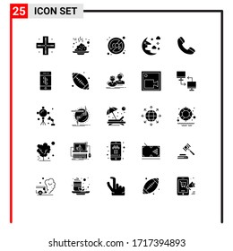 Set of 25 Commercial Solid Glyphs pack for phone; sky; co; night; cloud Editable Vector Design Elements