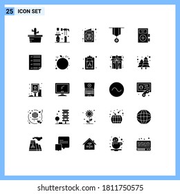 Set of 25 Commercial Solid Glyphs pack for form; disease; medical; star; insignia Editable Vector Design Elements