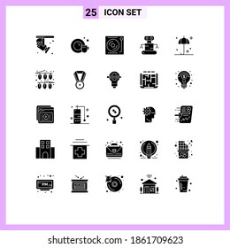 Set of 25 Commercial Solid Glyphs pack for thanksgiving; protection; dj; space; exoskeleton Editable Vector Design Elements