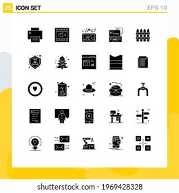 Set of 25 Commercial Solid Glyphs pack for digital; digital banking; speaker; romantic; heart Editable Vector Design Elements