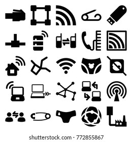 Set of 25 connect filled icons such as pin, children panties, home connection, no plug, connection, wi-fi, connected phone, flash drive, phone cable, user communication