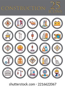 conjunto de 25 iconos de construcción con borde gris