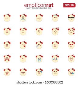 Set of 25 cute rat face expression icons. Emoticon illustration icons. Emoticon isolated on white background. Suitable for online shop websites and happy chinese new year greeting card