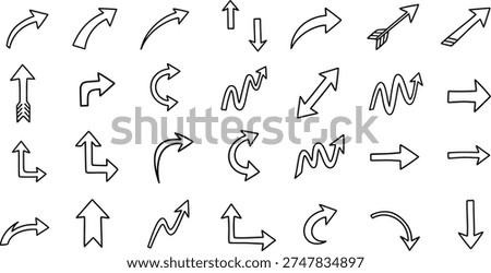 A set of 25 different arrow symbols, including straight, curved, and angled arrows, in black and white
