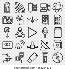 Set of 25 digital outline icons such as satellite, connection, credit card