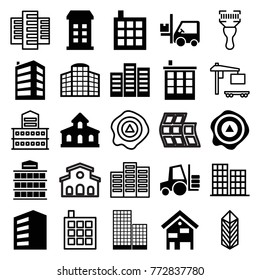 Set of 25 distribution filled and outline icons such as building, arrow up, forklift, business center, cargo, cargo truck, bar code scanner, building   isolated  sign symbol