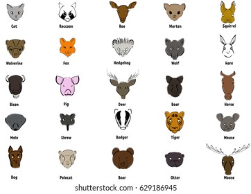 Set of 25 domestic and wild animals with names
