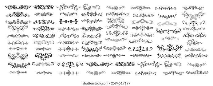 Set of 25 doodle sketch drawing divider wedding card design element or page decoration