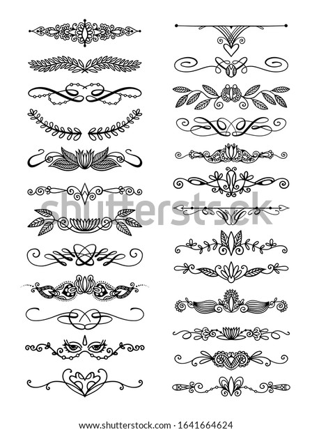 set of\
25 doodle sketch drawing divider, wedding card design element or\
page decoration, vector illustration\
illustration