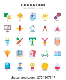 Set of 25 Education Flat Icons Pack.