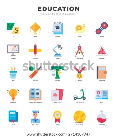 Set of 25 Education Flat Icons Pack.