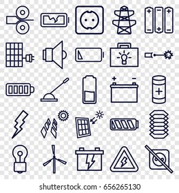 Set of 25 electricity outline icons such as mill, flash, bulb, battery, pylon