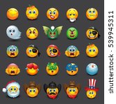 Set of 25 emoticons, emoji, smiley - vector illustration