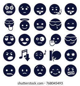 Set of 25 expression filled icons such as crazy emot, laughing emot, blush, emoji showing tongue, emoji angel