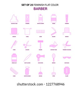 Set of 25 Feminish Barber Flat Color Pink Icon set