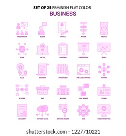 Set of 25 Feminish Business  Flat Color Pink Icon set