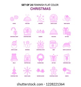 Set of 25 Feminish Christmas Flat Color Pink Icon set