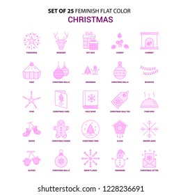 Set of 25 Feminish Christmas Flat Color Pink Icon set