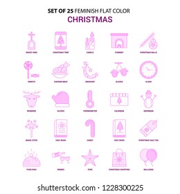 Set of 25 Feminish Christmas Flat Color Pink Icon set