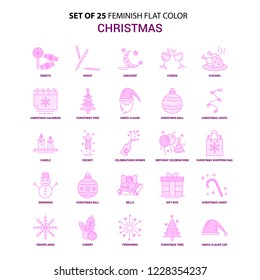 Set of 25 Feminish Christmas Flat Color Pink Icon set