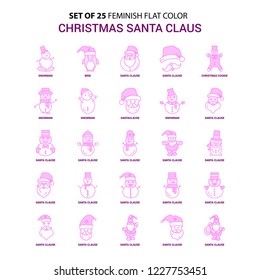 Set of 25 Feminish Christmas Santa Clause Flat Color Pink Icon set